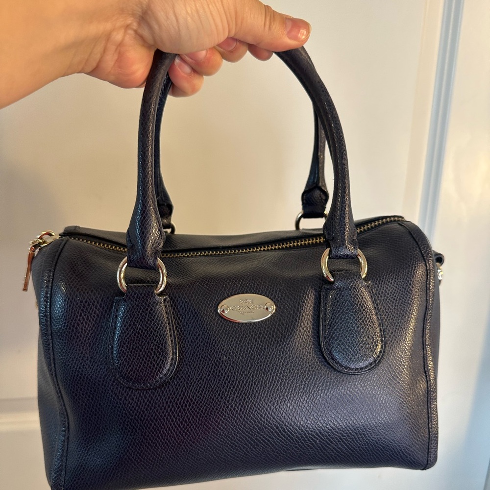 COACH Authentic Mini Bennett Leather Navy Blue Satchel Top Handle Bag